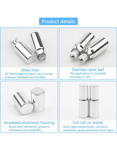 8 Botellas de Rodillo de Vidrio 5ml Newzoll Plateadas UV 2
