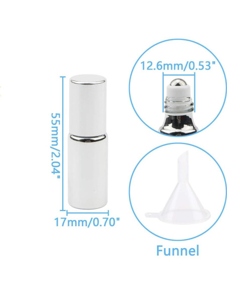 8 Botellas de Rodillo de Vidrio 5ml Newzoll Plateadas UV