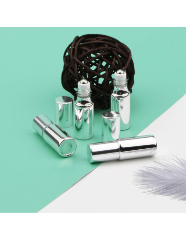 8 Botellas de Rodillo de Vidrio 5ml Newzoll Plateadas UV