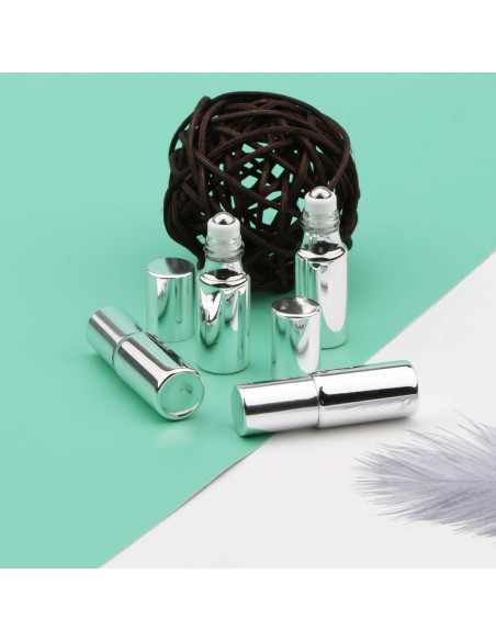 8 Botellas de Rodillo de Vidrio 5ml Newzoll Plateadas UV