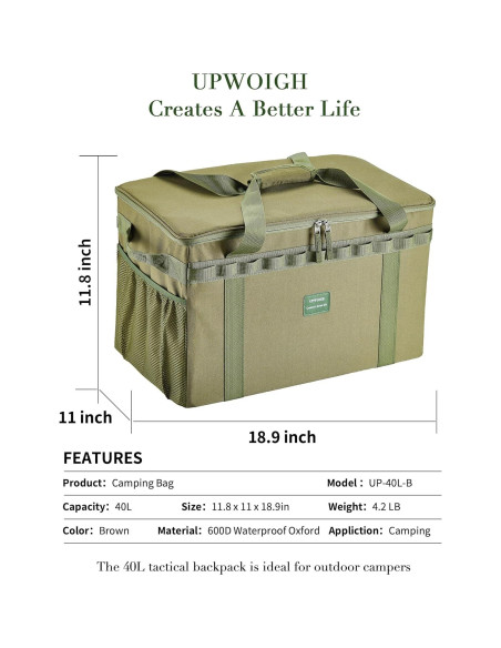 Bolsa de Almacenamiento Táctica UPWOIGH 40L Impermeable Verde