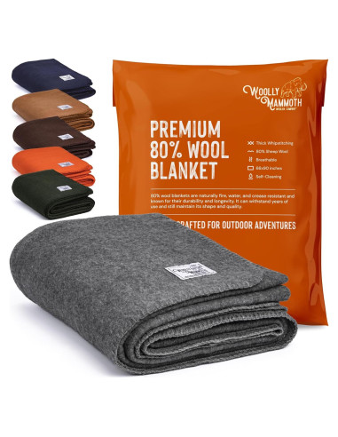 Manta de lana merino gris Woolly Mammoth 167x229 cm