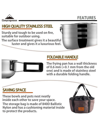 Juego de Utensilios de Cocina Camping Moon 13 Piezas Acero Inoxidable