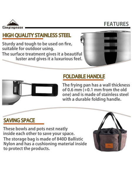 Juego de Utensilios de Cocina Camping Moon 13 Piezas Acero Inoxidable