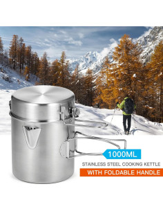 Olla de Camping Lixada 1L Acero Inoxidable Plegable y Tapa 2