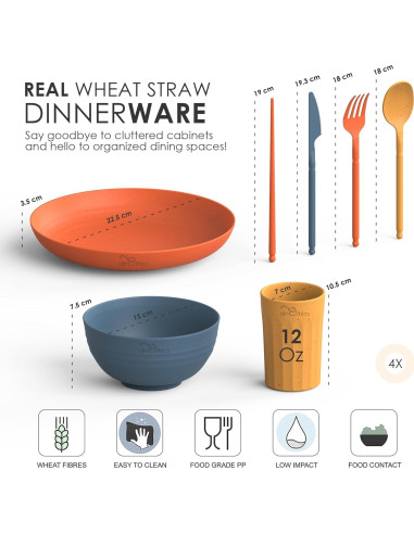 Juego de Vajilla de Paja de Trigo DINETHICS para 4 Personas