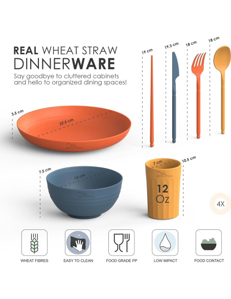Juego de Vajilla de Paja de Trigo DINETHICS para 4 Personas
