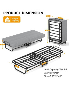 Cama Plegable Fabulis con Colchón Viscoelástico 190.5x78.7cm 2