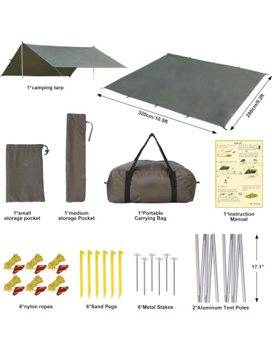 Toldo de Camping GOCAPTAIN 3.05x2.74m Impermeable UV 50+