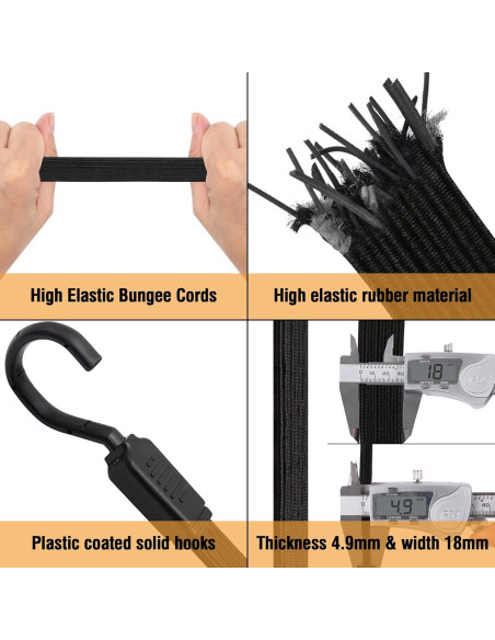 Cuerdas Bungee Rugtol 80 cm con Ganchos Metálicos - Paquete de 4