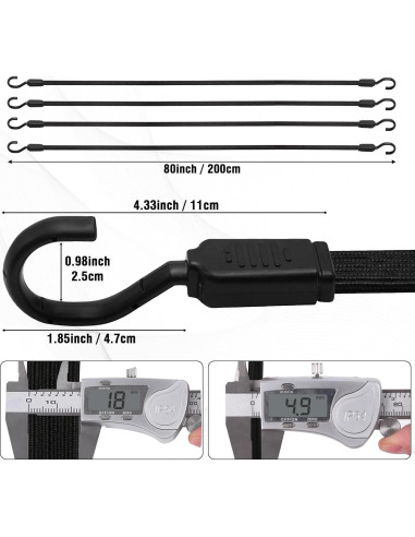 Cuerdas Bungee Rugtol 80 cm con Ganchos Metálicos - Paquete de 4