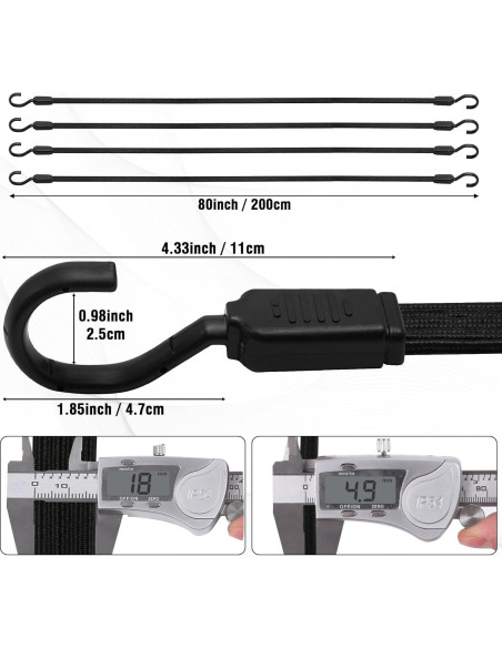 Cuerdas Bungee Rugtol 80 cm con Ganchos Metálicos - Paquete de 4