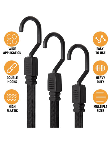 Cuerdas Bungee Rugtol 80 cm con Ganchos Metálicos - Paquete de 4