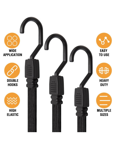 Cuerdas Bungee Rugtol 80 cm con Ganchos Metálicos - Paquete de 4