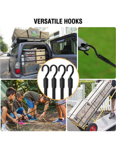 Cuerdas Bungee Rugtol 80 cm con Ganchos Metálicos - Paquete de 4