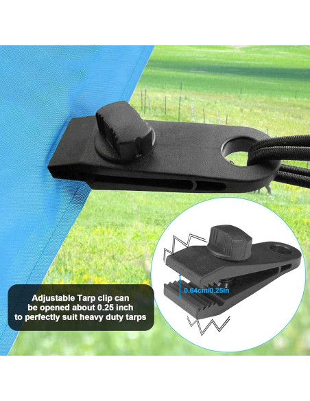 24 Clips de Lona y Cuerdas de Bungee CLIO 6 Pulgadas