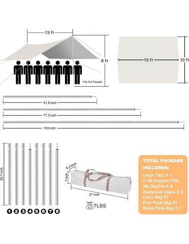 Toldo de Camping SHANQUAN 3.05x3.96m Impermeable UV con Postes