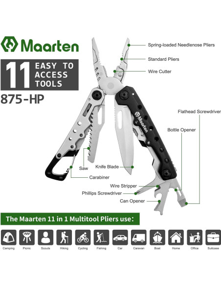 Alicate Multiherramienta Maarten 11 en 1 Acero Inoxidable Portátil