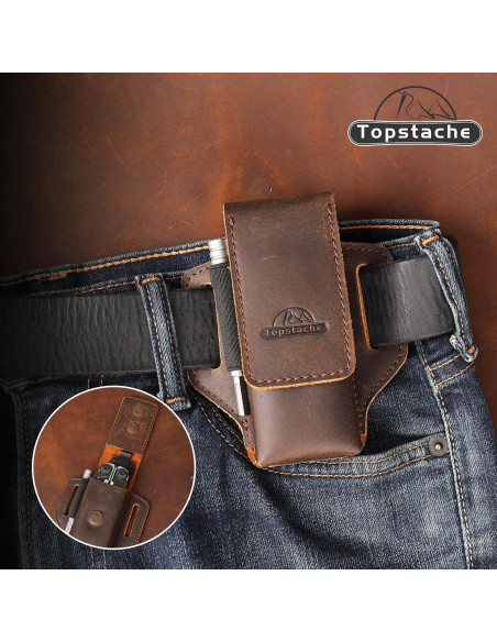 Funda de Multiherramienta de Cuero Topstache Marrón Oscuro - Cierre Magnético
