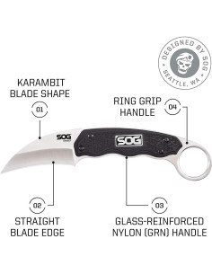 Cuchillo Karambit SOG Gambit 6.55 cm Fijo con Funda Ajustable 2