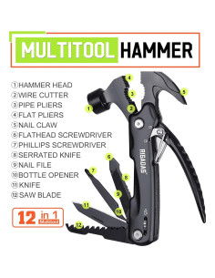 Multiherramienta 12-en-1 RISADAS con Martillo y Bolsa de Nylon 2