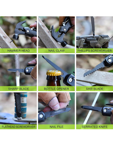 Multiherramienta 12-en-1 RISADAS con Martillo y Bolsa de Nylon