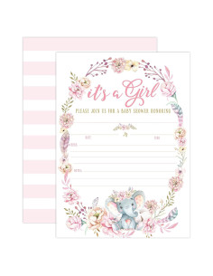 Invitaciones Baby Shower Elefante Rosa - 20 Unidades