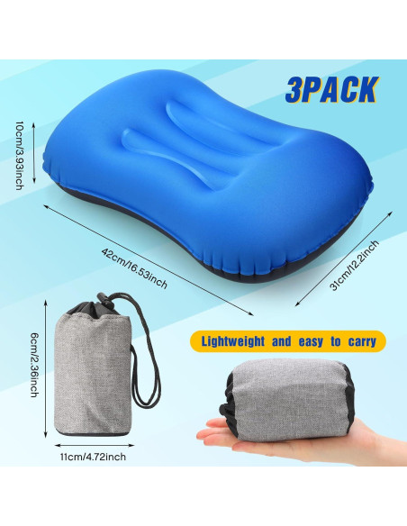 Tatuo 3 Almohadas Inflables de Camping Ultraligeras Azul