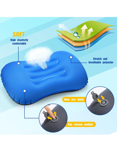 Tatuo 3 Almohadas Inflables de Camping Ultraligeras Azul