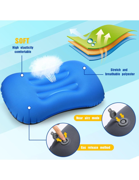 Tatuo 3 Almohadas Inflables de Camping Ultraligeras Azul