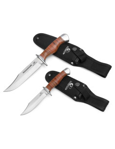 Cuchillo Bowie 2 Piezas Mossy Oak con Funda de Cuero