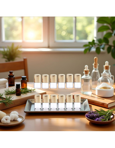 12 Mini Botellas de Vidrio Roll-on Mozff 1ml para Aceites Esenciales