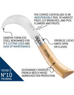 Cuchillo Plegable de Jardinería Opinel No. 10 - Acero Inoxidable 10cm 2