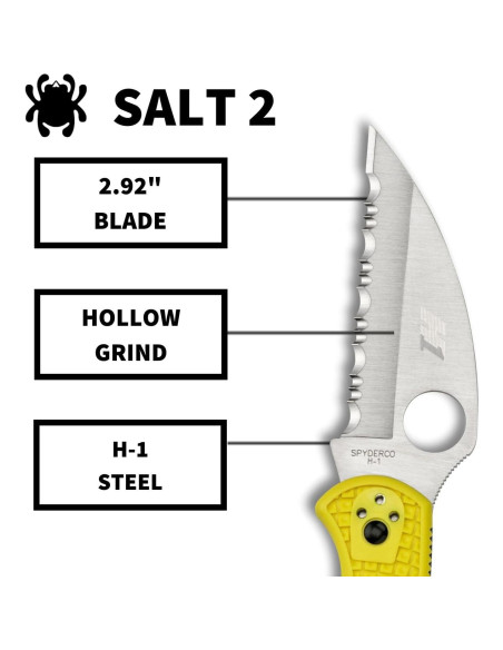 Cuchillo Spyderco Salt 2 Wharncliffe H-1 7.34 cm Mango FRN Amarillo