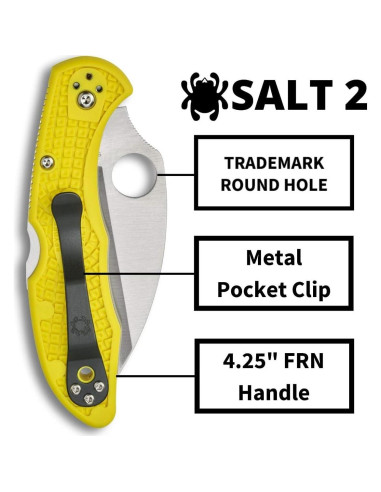 Cuchillo Spyderco Salt 2 Wharncliffe H-1 7.34 cm Mango FRN Amarillo