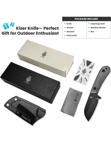 Cuchillo de Caza Kizer Deckhand Hoja Fija D2 7.5cm con Funda