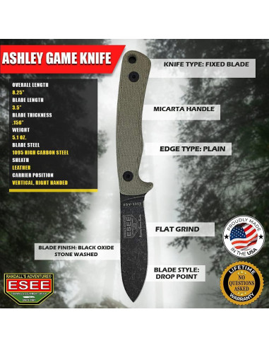 Cuchillo de Caza ESEE Ashley AGK con Funda de Cuero 20.96 cm