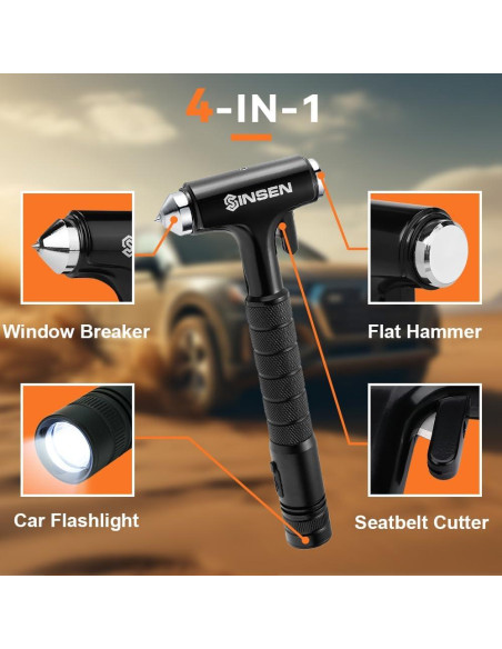 Kit de Emergencia SINSEN 4-en-1: Rompedor de Ventanas y Linterna