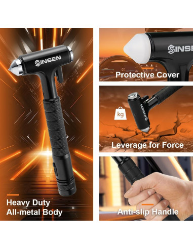 Kit de Emergencia SINSEN 4-en-1: Rompedor de Ventanas y Linterna