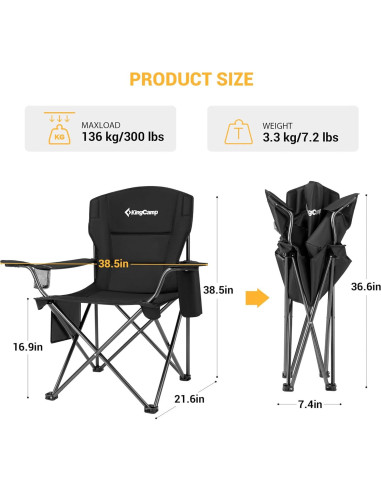 Silla de Jardín Plegable Acolchada KingCamp Negra 136 kg