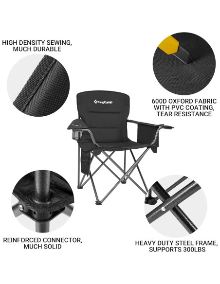 Silla de Jardín Plegable Acolchada KingCamp Negra 136 kg
