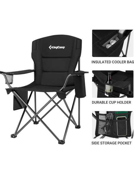 Silla de Jardín Plegable Acolchada KingCamp Negra 136 kg