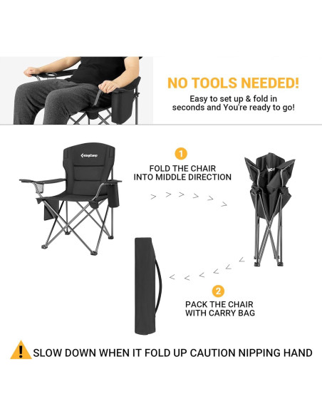 Silla de Jardín Plegable Acolchada KingCamp Negra 136 kg