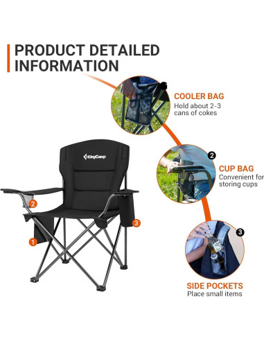 Silla de Jardín Plegable Acolchada KingCamp Negra 136 kg