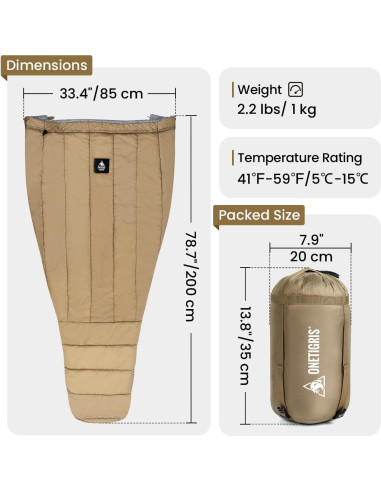 OneTigris Featherlite Quilt 1000g 40F Coyote Brown Camping