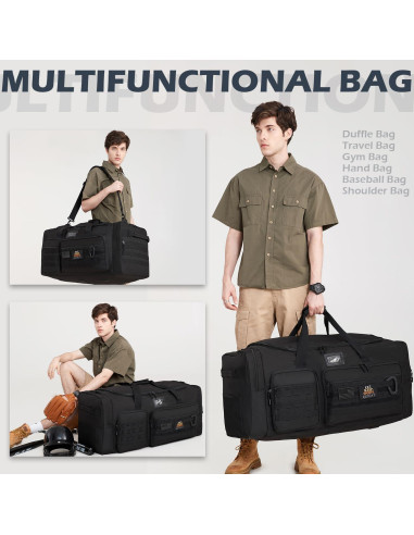 Bolsa de viaje táctica SunForMorning 135L negra con bolsillo aislado