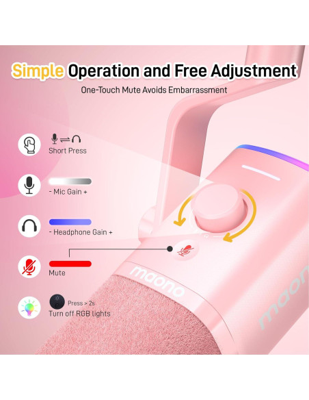 Micrófono Dinámico USB XLR MAONO PD100XS Rosa para Juegos