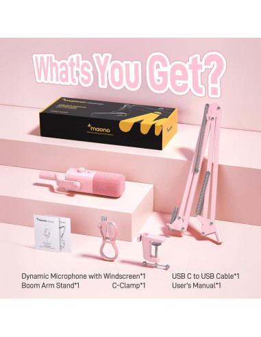 Micrófono Dinámico USB XLR MAONO PD100XS Rosa para Juegos