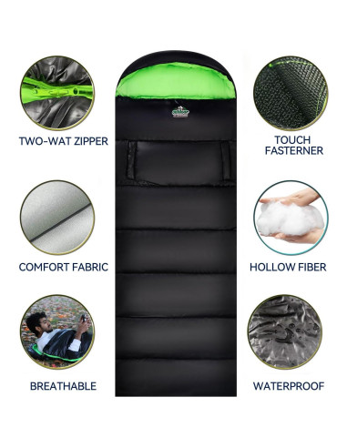 Saco de dormir outdoor on-green 4 estaciones 208x81cm negro