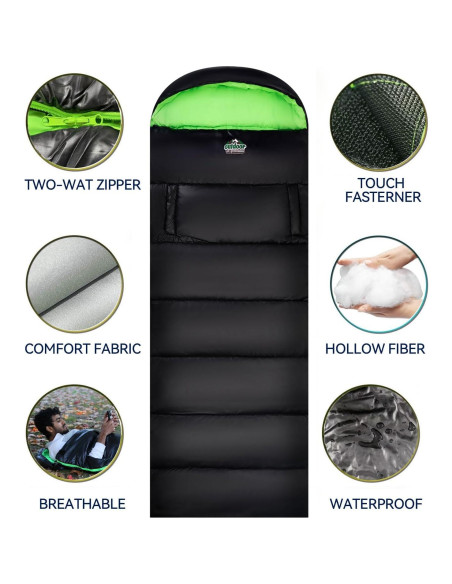 Saco de dormir outdoor on-green 4 estaciones 208x81cm negro